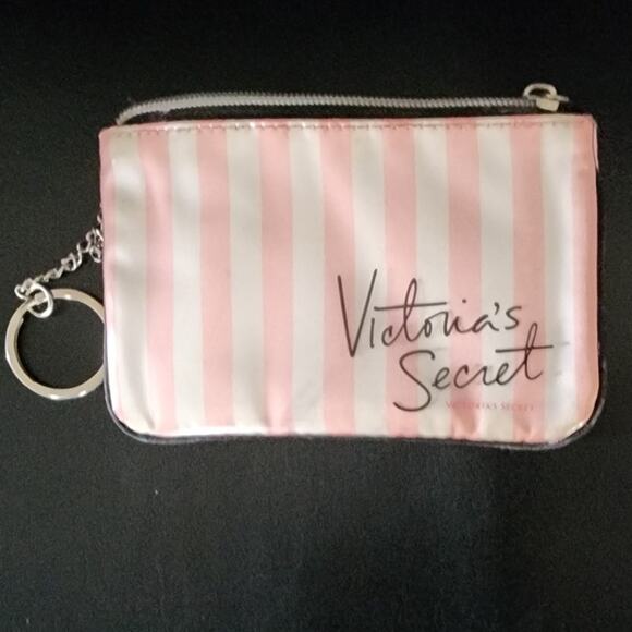 Victoria's Secret Handbags - Vintage Victoria Secret pink and white key chain cosmetic bag/ coin purse Tavel